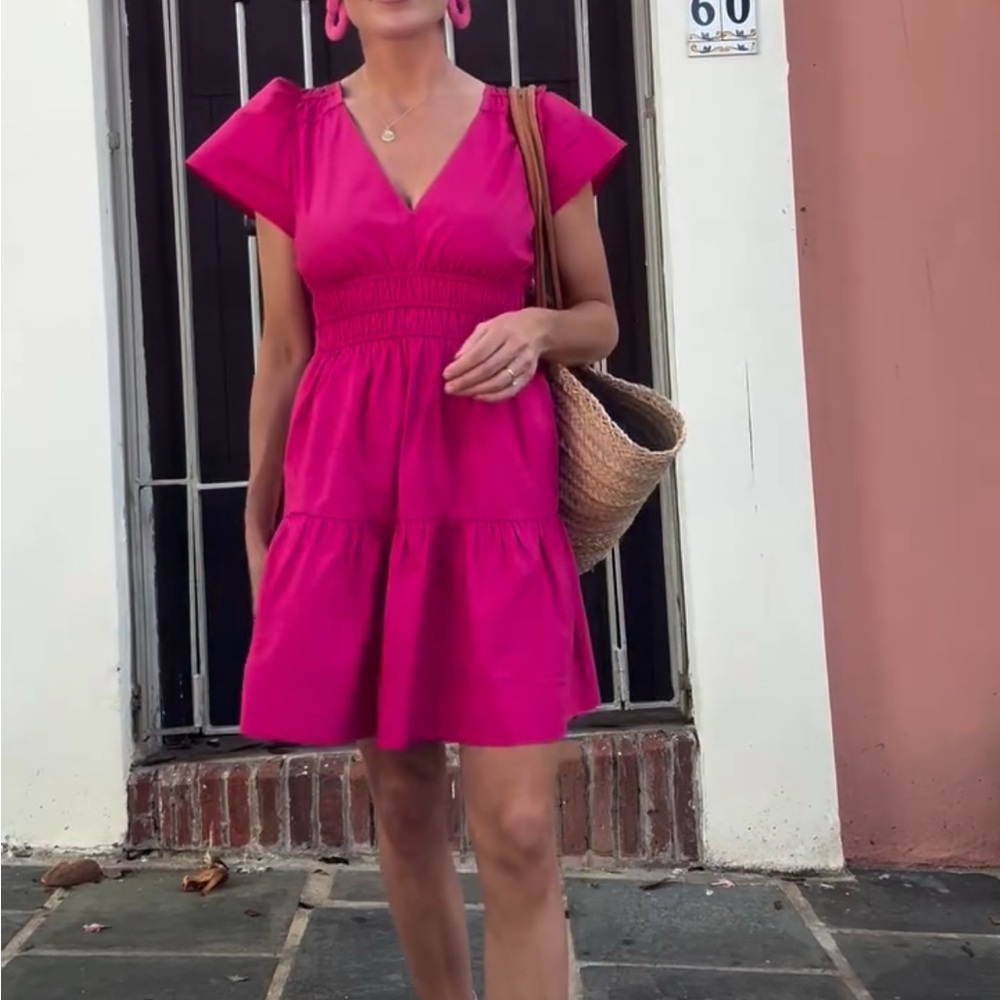 Hot Pink V-Neck Short Sleeve Mini Dress